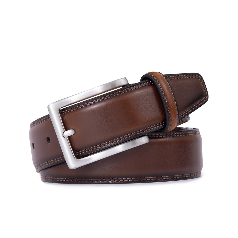 Single Prong Buckle Business Leather Belt for Men