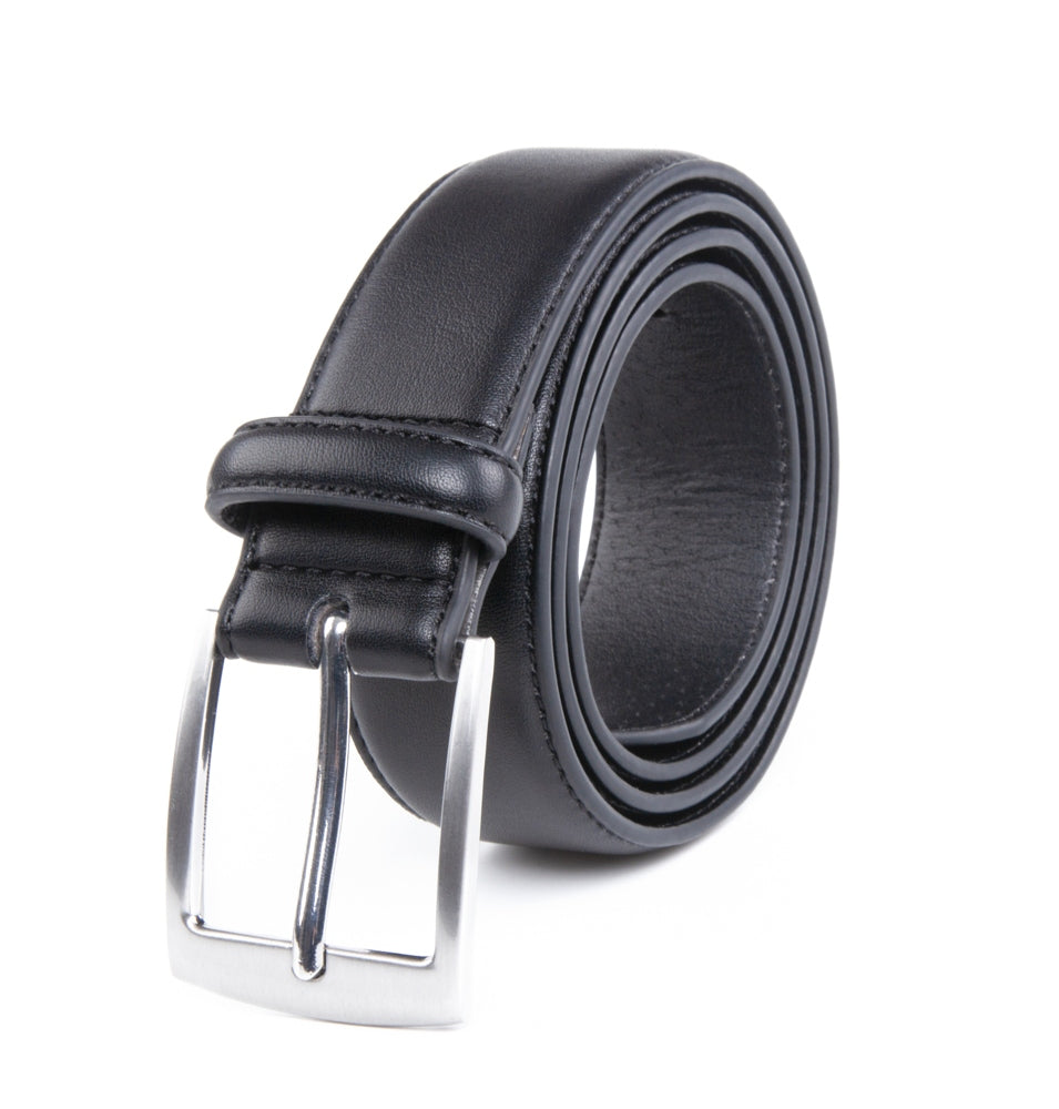 Men's Classic Leather Belt – Brushed Nickel Pin Buckle Business Casual Belt