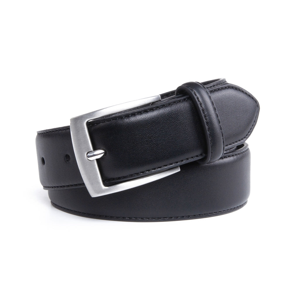 Men's Classic Leather Belt – Brushed Nickel Pin Buckle Business Casual Belt