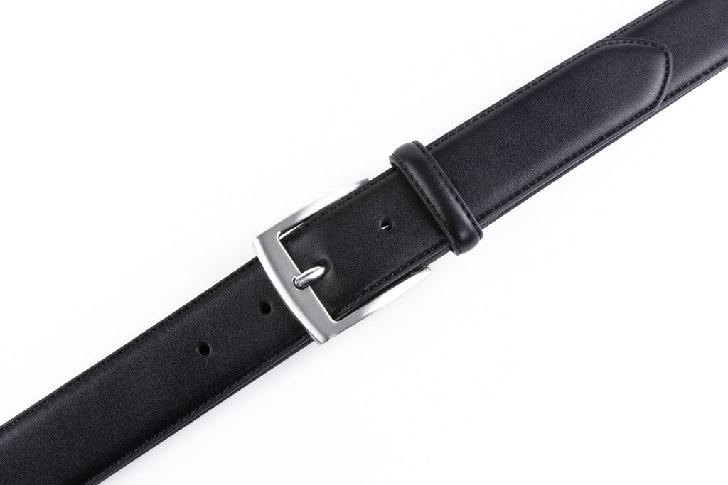 Men's Classic Leather Belt – Brushed Nickel Pin Buckle Business Casual Belt