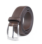 Men's Classic Leather Belt – Brushed Nickel Pin Buckle Business Casual Belt