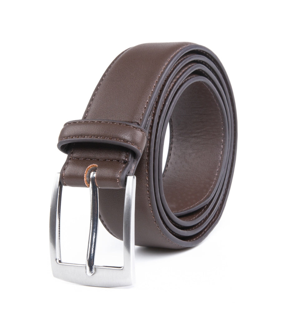 Men's Classic Leather Belt – Brushed Nickel Pin Buckle Business Casual Belt