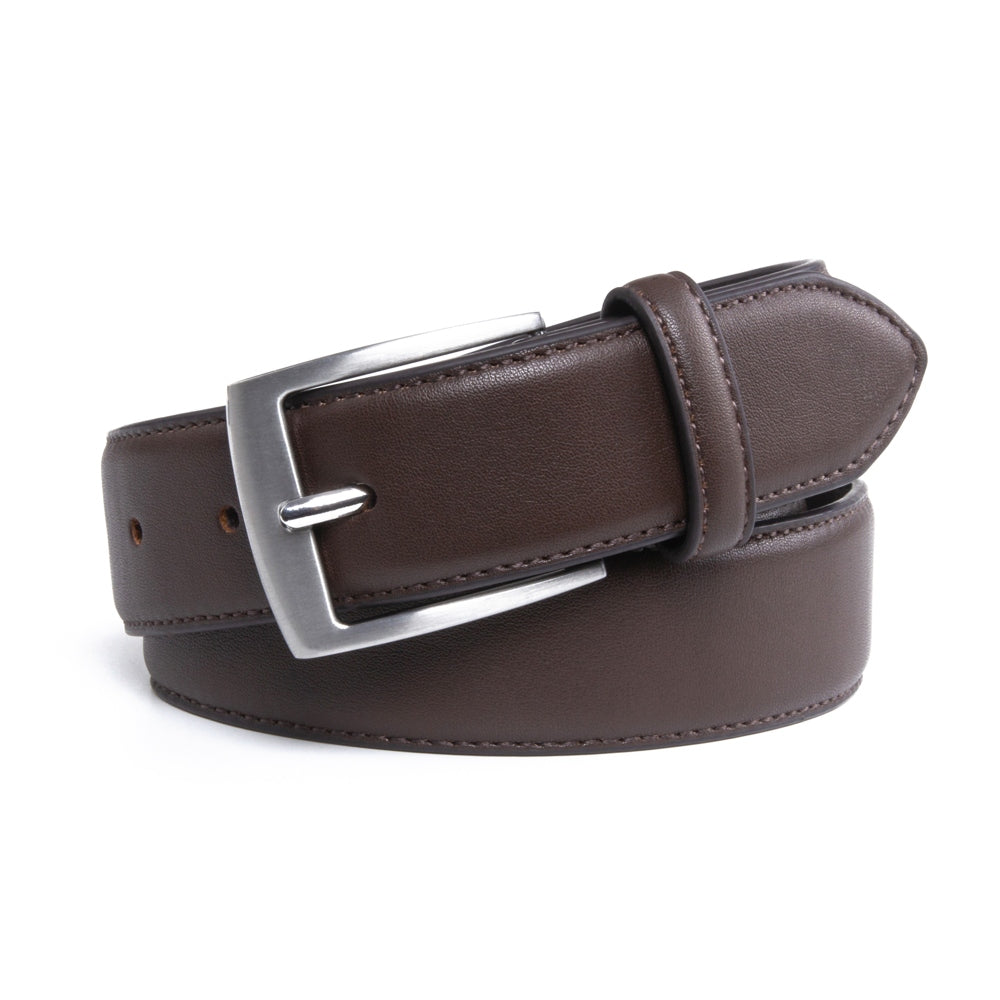 Men's Classic Leather Belt – Brushed Nickel Pin Buckle Business Casual Belt