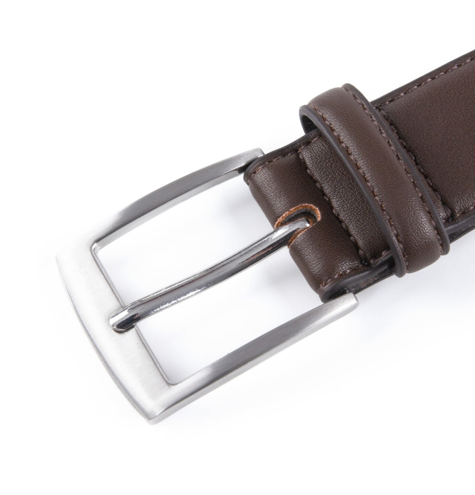 Men's Classic Leather Belt – Brushed Nickel Pin Buckle Business Casual Belt