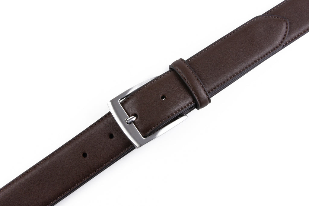 Men's Classic Leather Belt – Brushed Nickel Pin Buckle Business Casual Belt