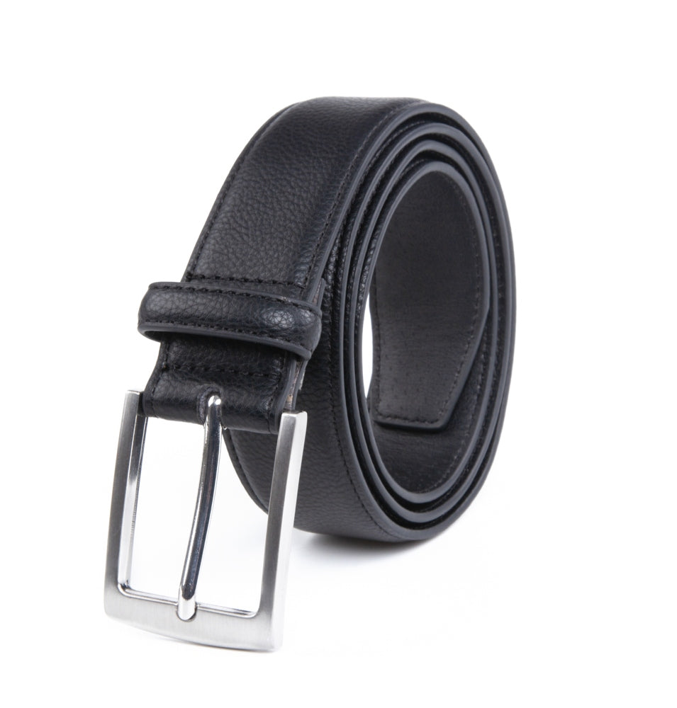 Classic Double Leather Loops Single Prong Pebbled Grain PU Men's Belt Secondary image