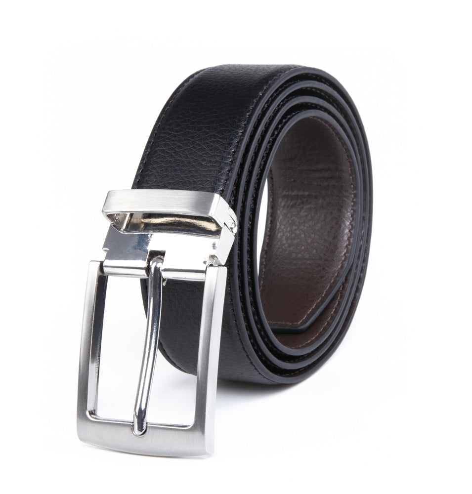 Reversible Color-Changing Rotating Pin Buckle Pebbled Grain PU Men's Belt
