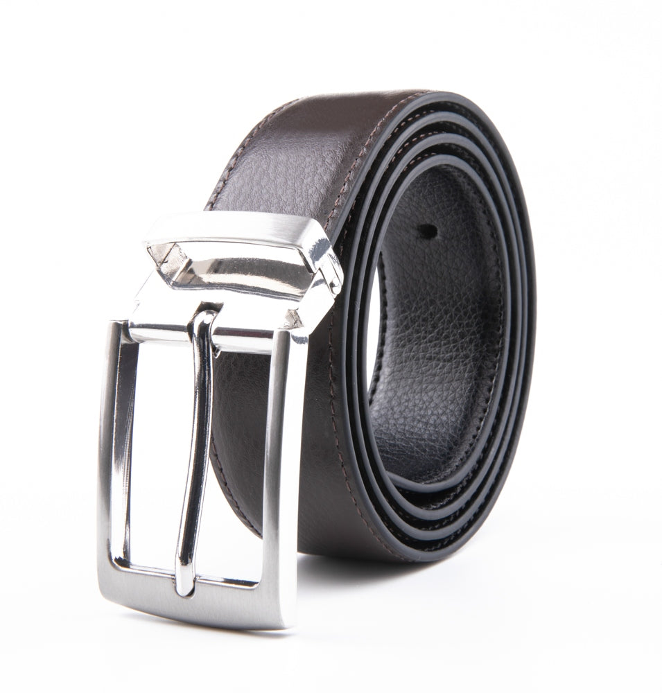 Reversible Color-Changing Rotating Pin Buckle Pebbled Grain PU Men's Belt