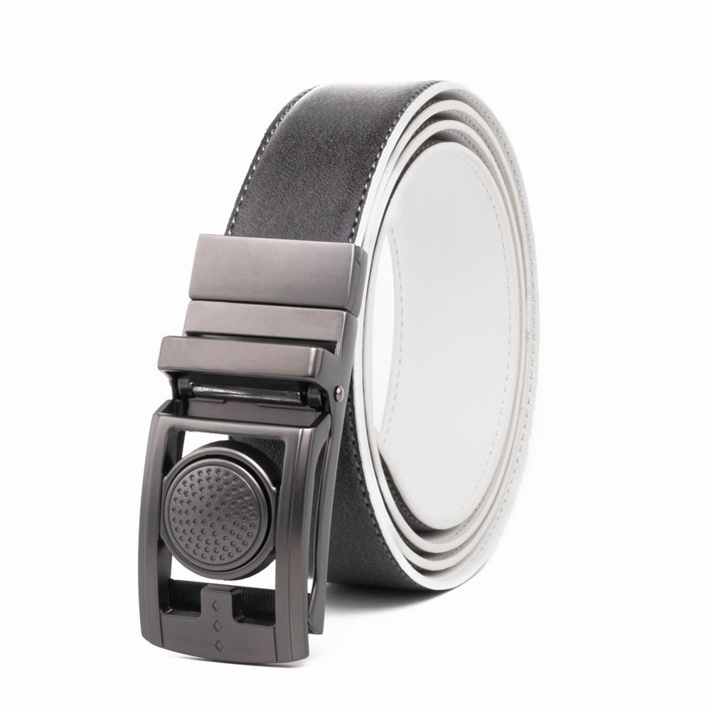 Men's Reversible Golf Belt – Two-Tone Leather Belt with Magnetic Ball Markers - Grey/White Secondary image