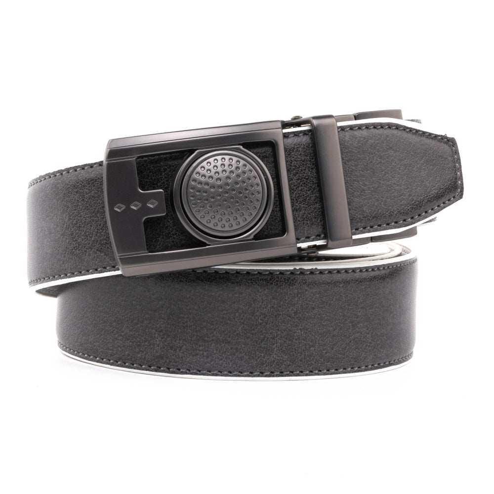 Men's Reversible Golf Belt – Two-Tone Leather Belt with Magnetic Ball Markers - Grey/White Main image