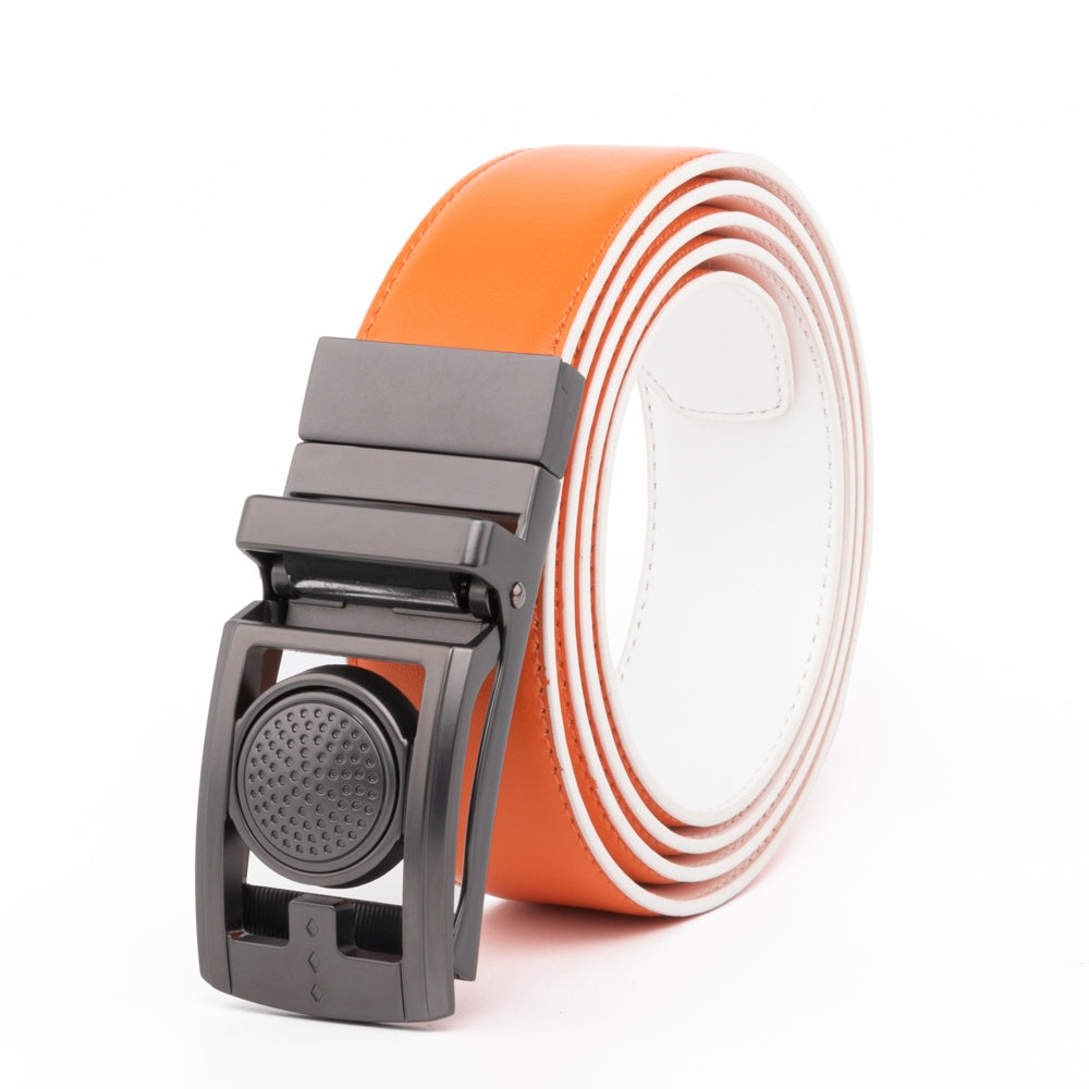 Men's Reversible Golf Belt – Two-Tone Leather Belt with Magnetic Ball Markers