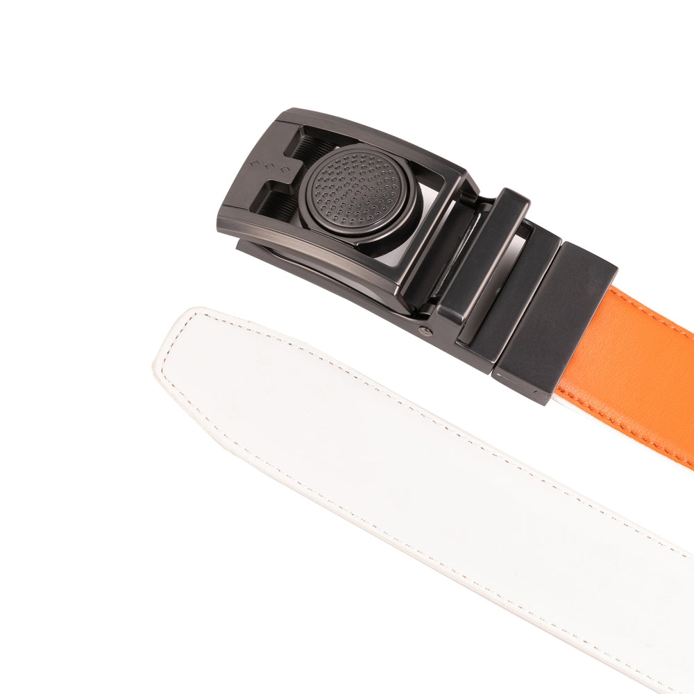 Men's Reversible Golf Belt – Two-Tone Leather Belt with Magnetic Ball Markers