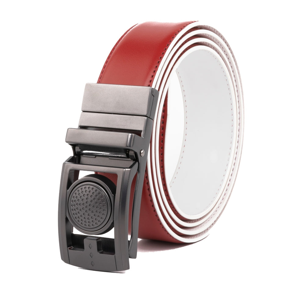 Men's Reversible Golf Belt – Two-Tone Leather Belt with Magnetic Ball Markers