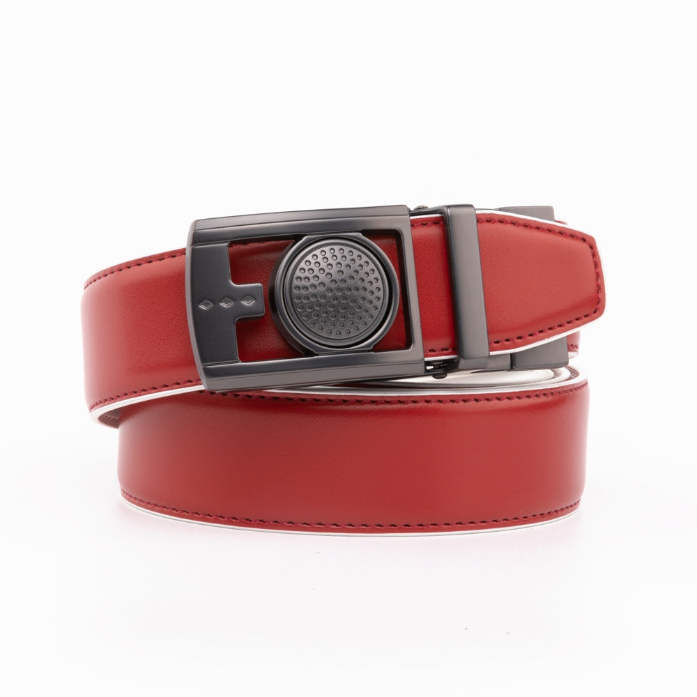 Men's Reversible Golf Belt – Two-Tone Leather Belt with Magnetic Ball Markers