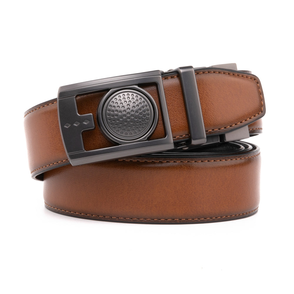 Men's Reversible Golf Belt – Two-Tone Leather Belt with Magnetic Ball Markers