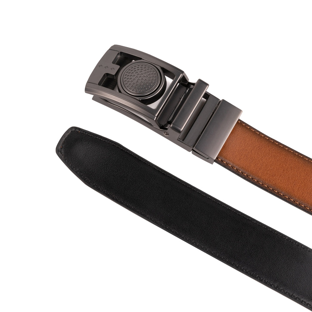 Men's Reversible Golf Belt – Two-Tone Leather Belt with Magnetic Ball Markers