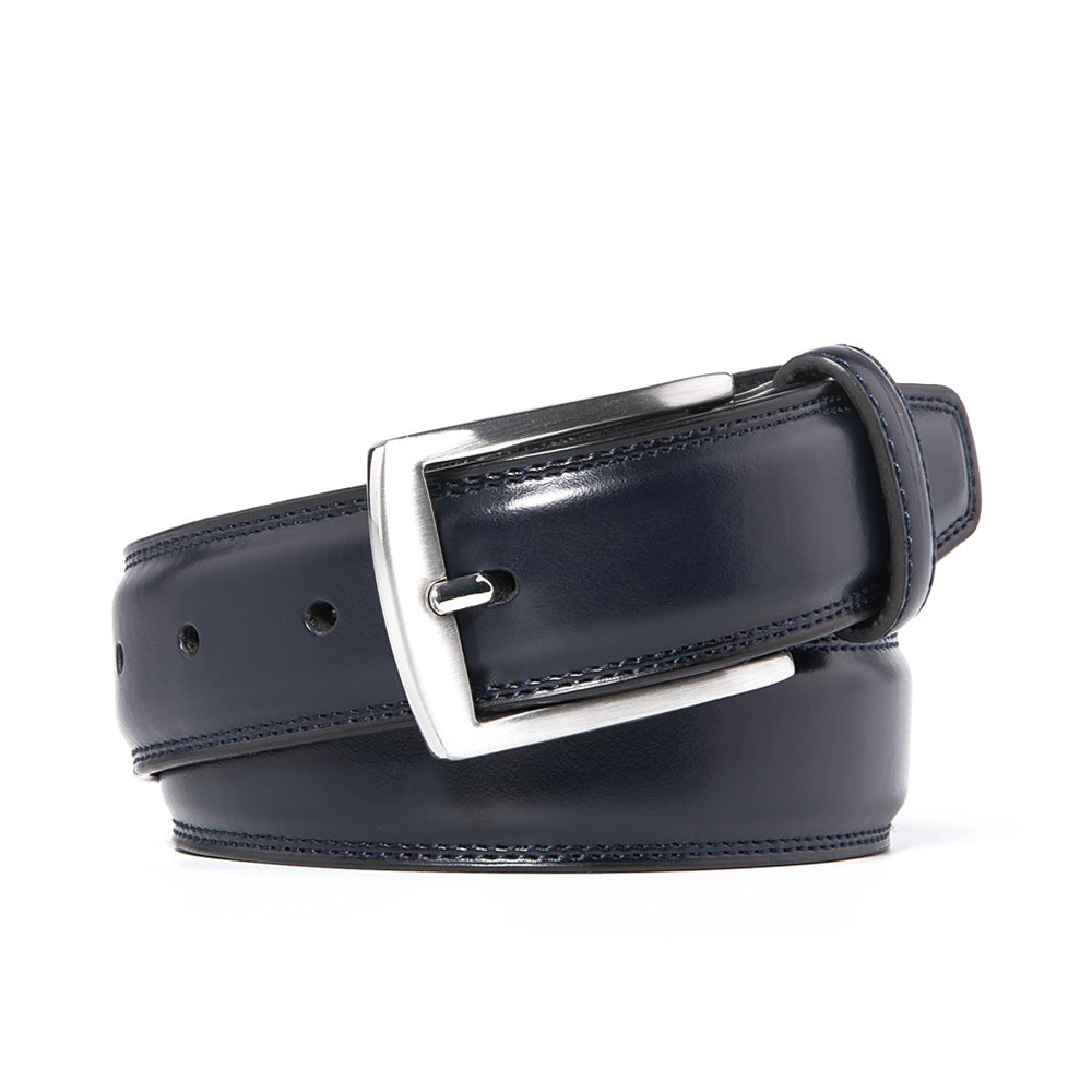 Men's Classic Leather Pin Buckle Belt – Business Casual Everyday Belt-Navy