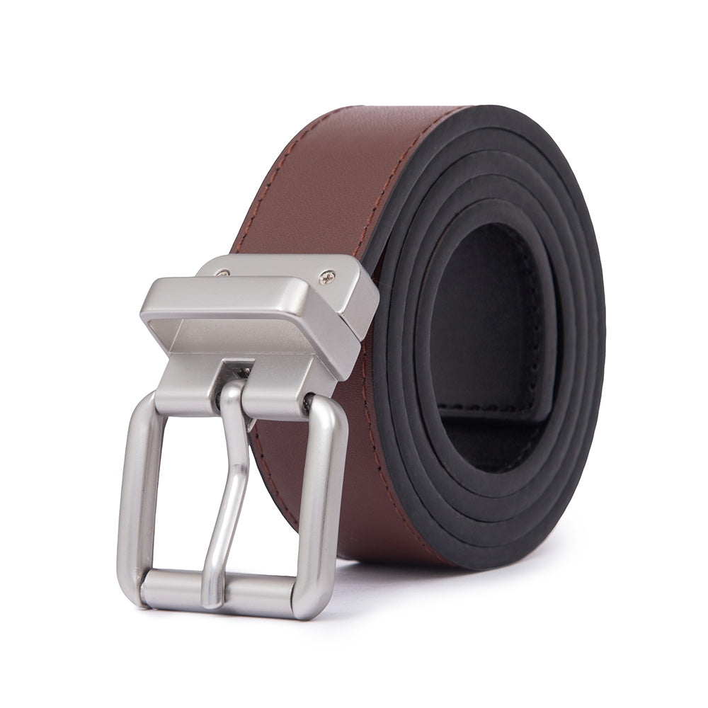 Men's Reversible Leather Belt – Slim Rotating Buckle Dress & Business Casual Belt