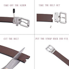 Men's Reversible Leather Belt – Slim Rotating Buckle Dress & Business Casual Belt