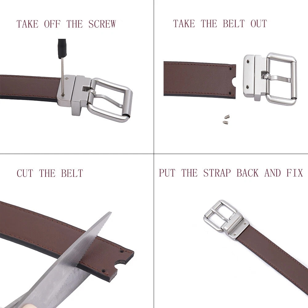 Men's Reversible Leather Belt – Slim Rotating Buckle Dress & Business Casual Belt