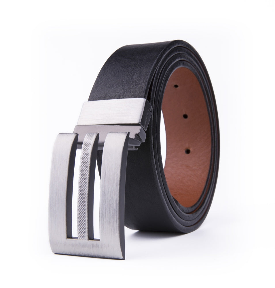 Reversible Color-Changing Anti-Slip Particle Plate Buckle Italian Genuine Leather Men's Belt