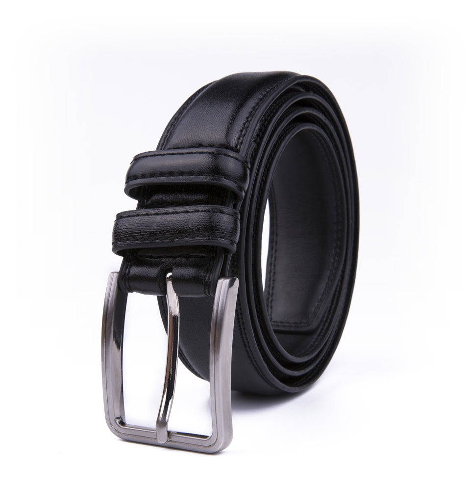 Double-Stitch Embossed Double Leather Loops Single Prong Buckle Men's Belt