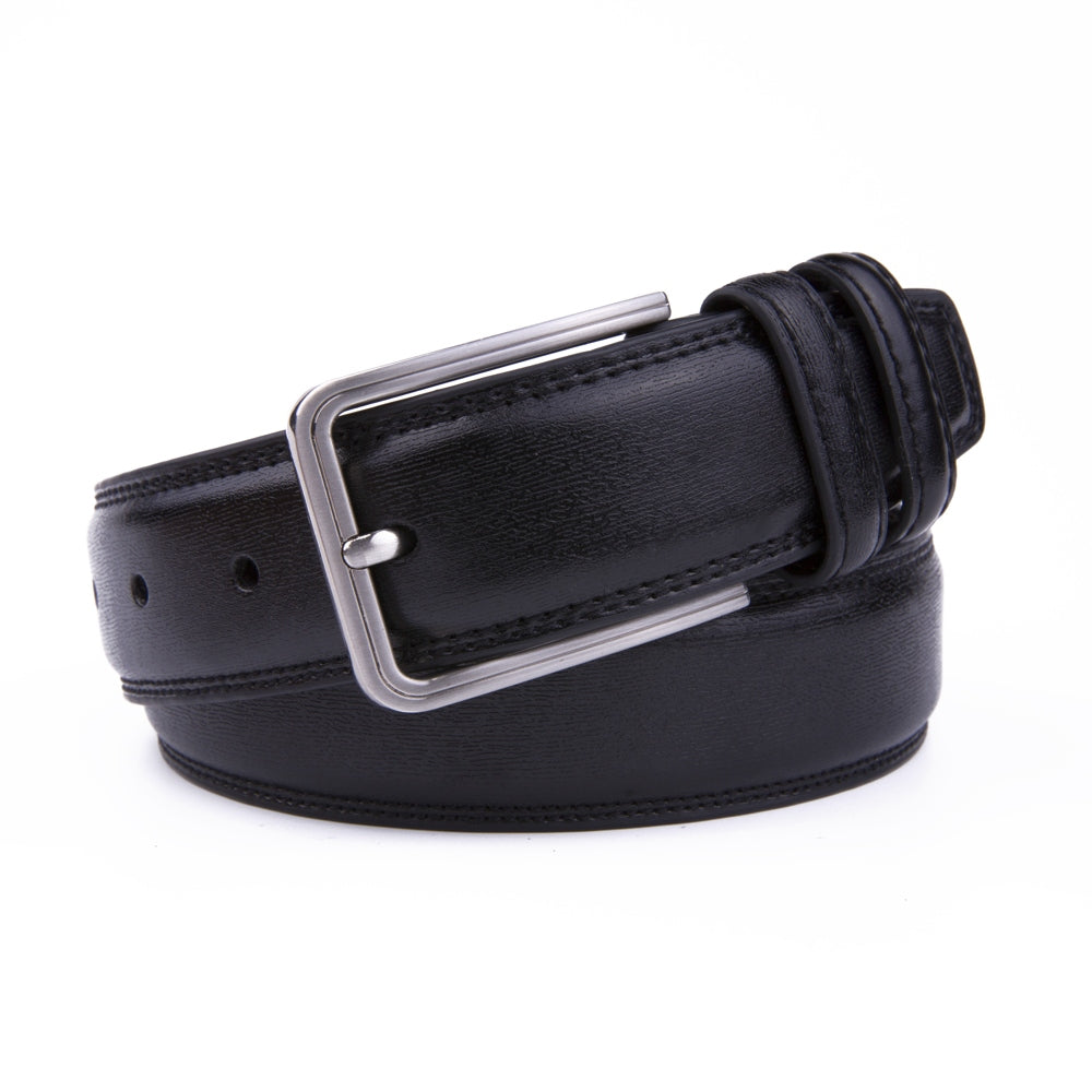 Double-Stitch Embossed Double Leather Loops Single Prong Buckle Men's Belt Main image