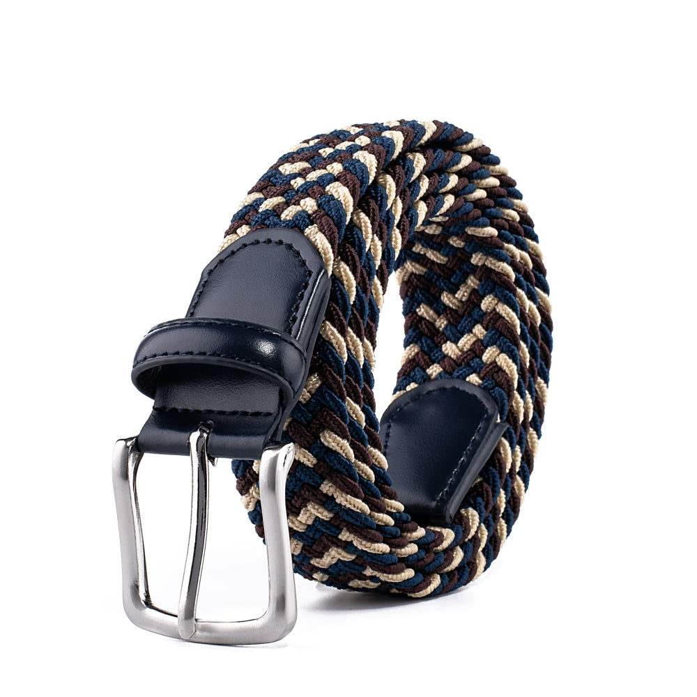 Stretch Woven Belt – Elastic Casual Belt with Leather Trim (B)