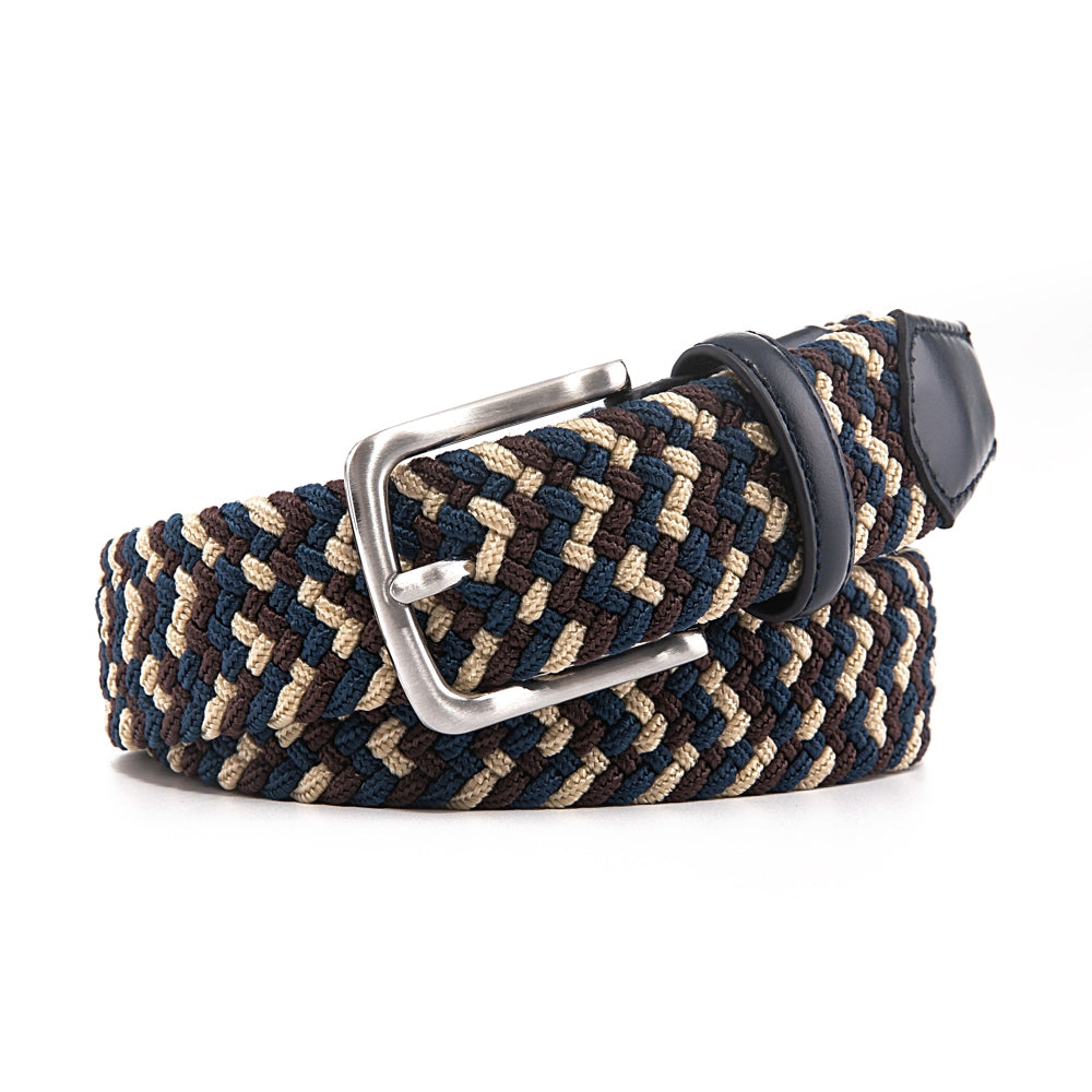 Stretch Woven Belt – Elastic Casual Belt with Leather Trim (B)