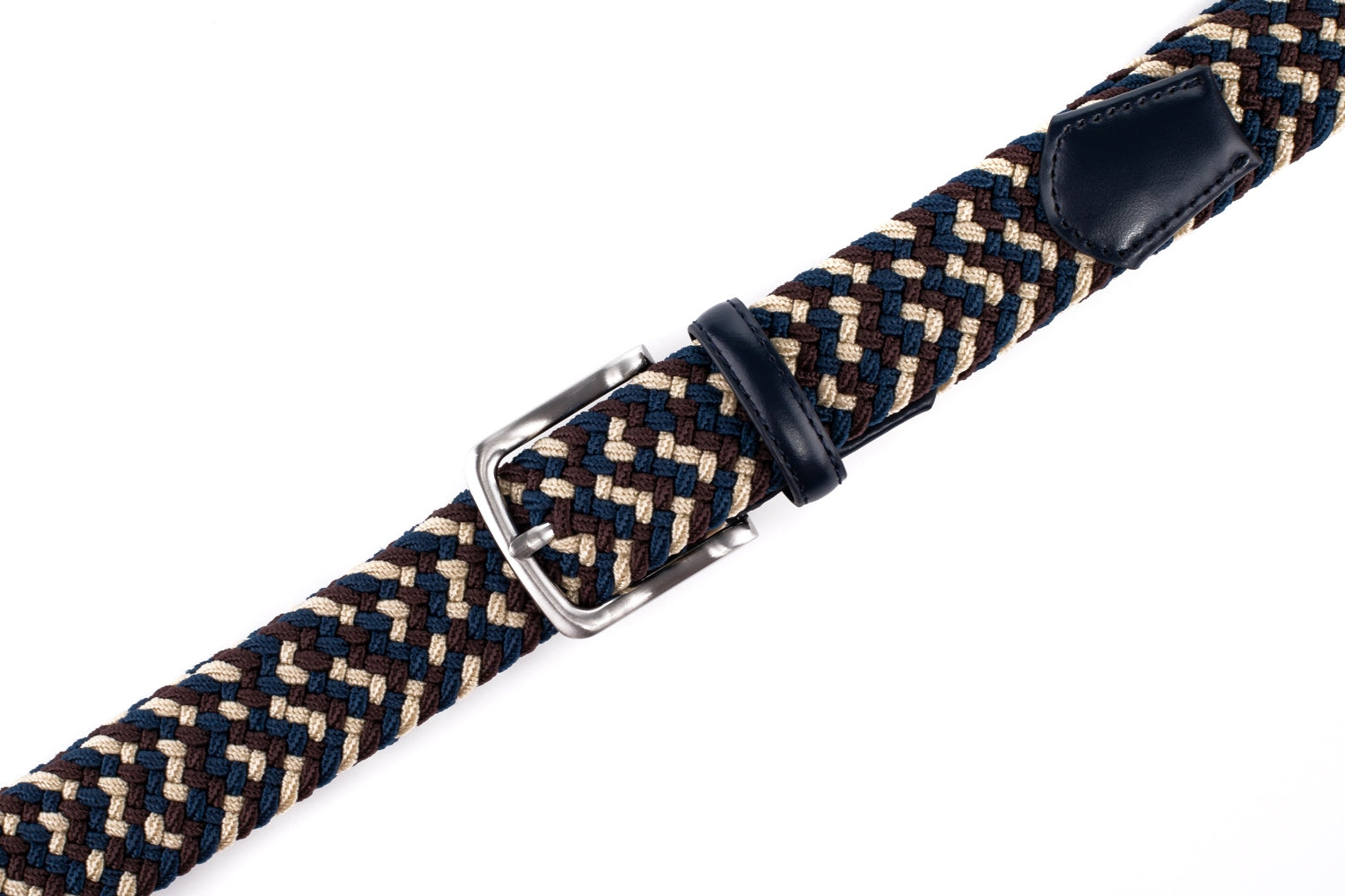 Stretch Woven Belt – Elastic Casual Belt with Leather Trim (B)