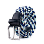 Stretch Woven Belt – Elastic Casual Belt with Leather Trim (B)