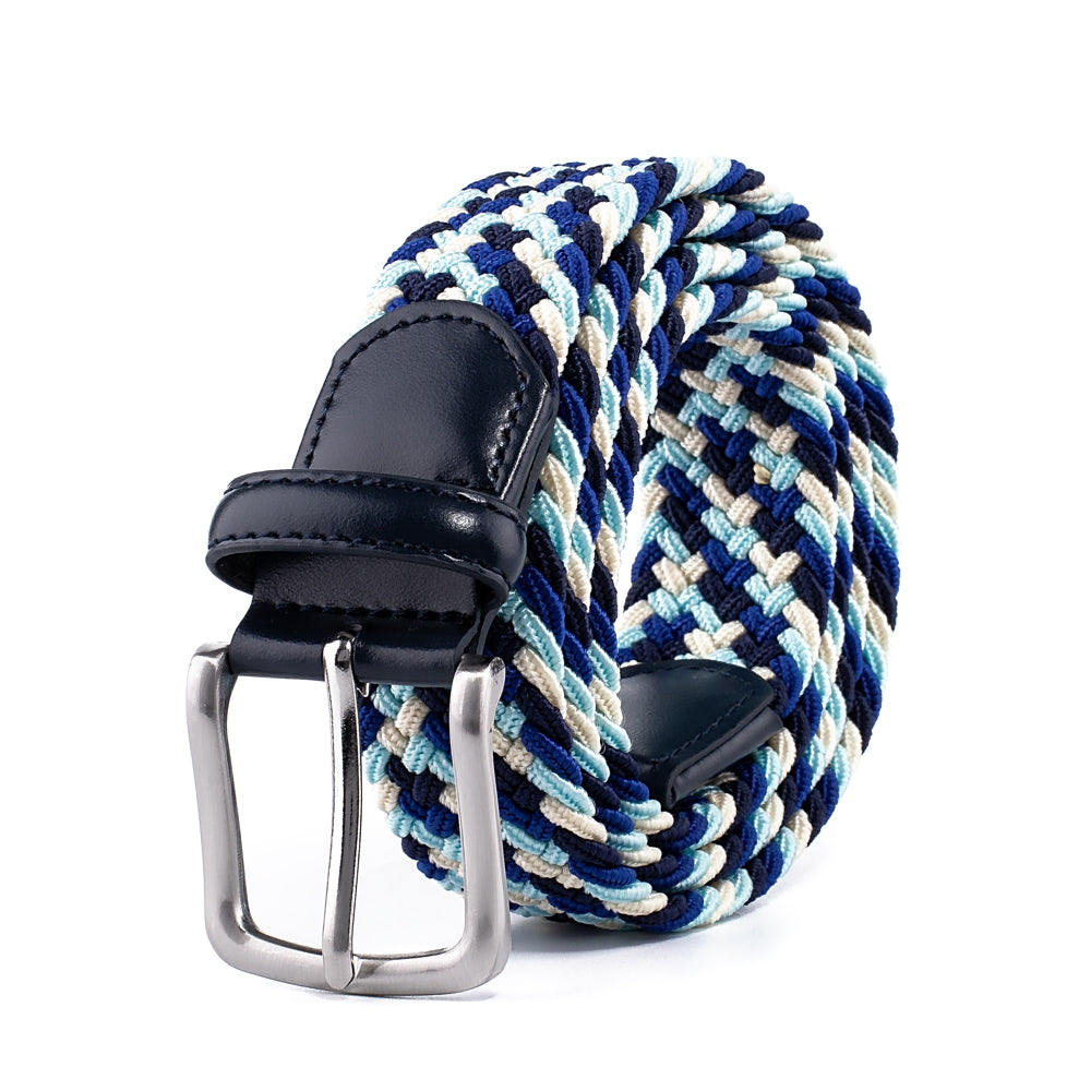 Stretch Woven Belt – Elastic Casual Belt with Leather Trim (B)