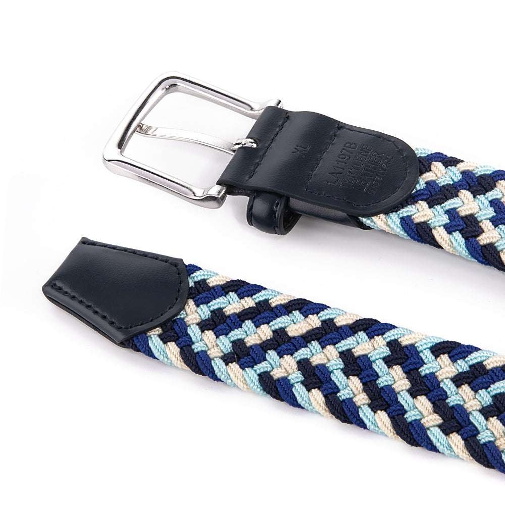 Stretch Woven Belt – Elastic Casual Belt with Leather Trim (B)