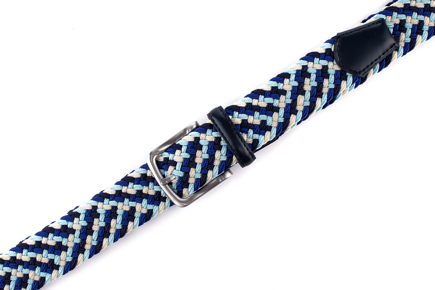 Stretch Woven Belt – Elastic Casual Belt with Leather Trim (B)