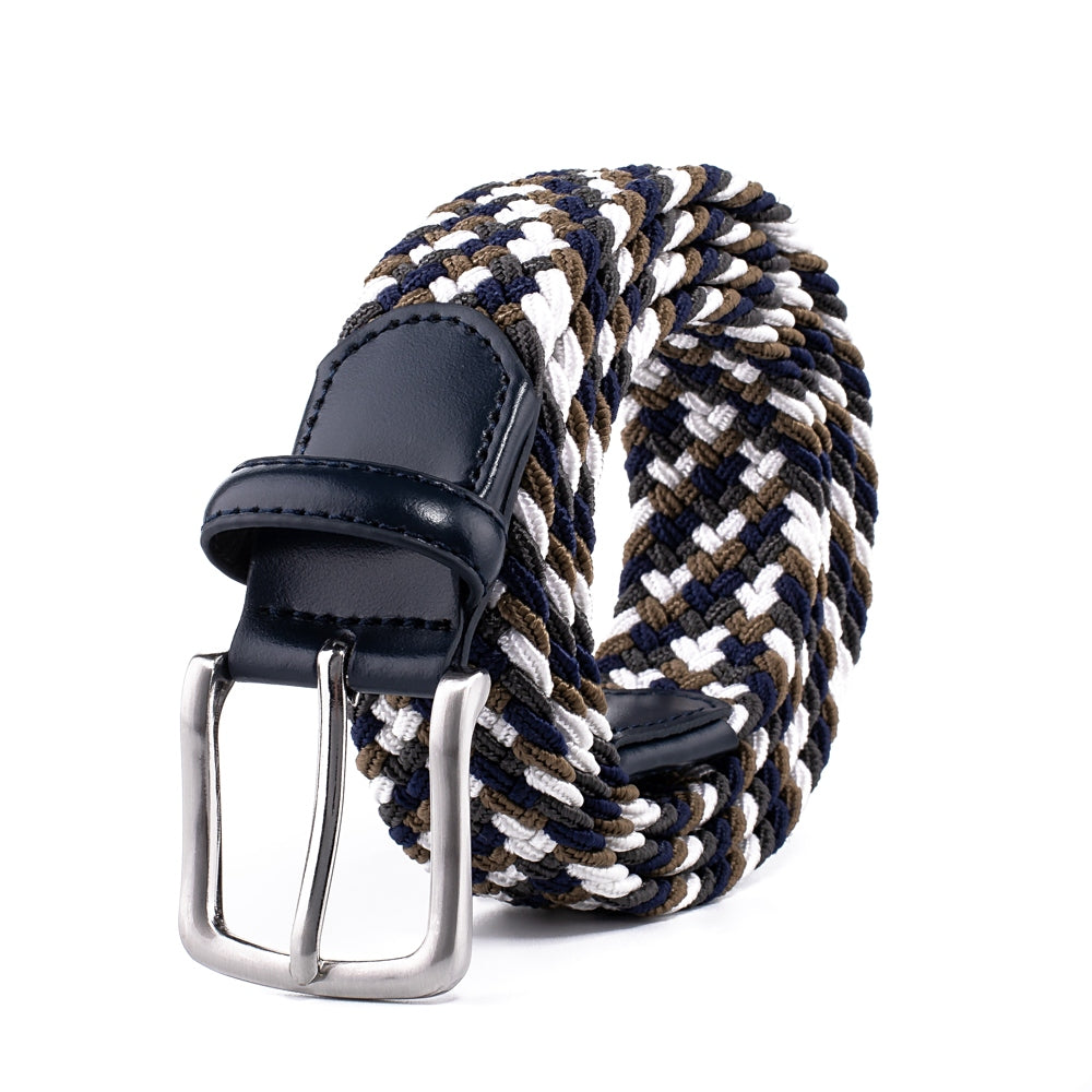 Stretch Woven Belt – Elastic Casual Belt with Leather Trim (B)