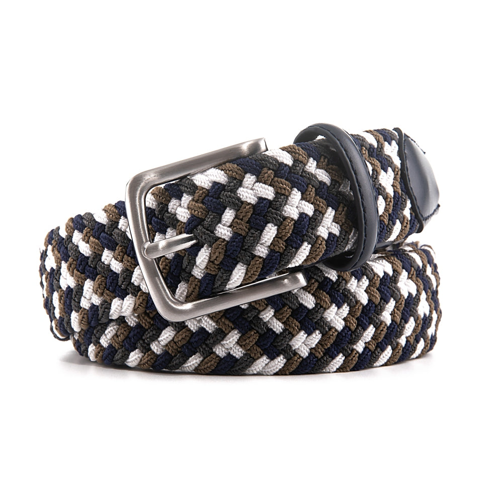 Stretch Woven Belt – Elastic Casual Belt with Leather Trim (B)