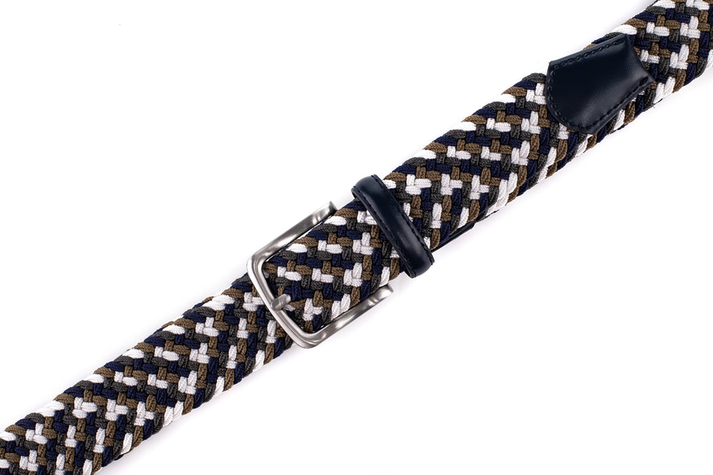 Stretch Woven Belt – Elastic Casual Belt with Leather Trim (B)