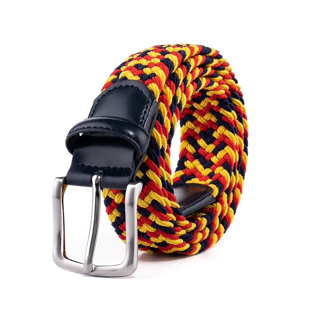 Stretch Woven Belt – Elastic Casual Belt with Leather Trim (B)