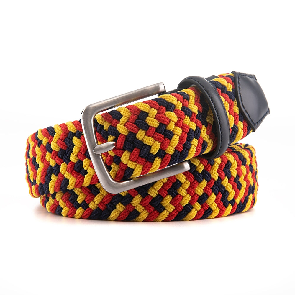 Stretch Woven Belt – Elastic Casual Belt with Leather Trim (B)