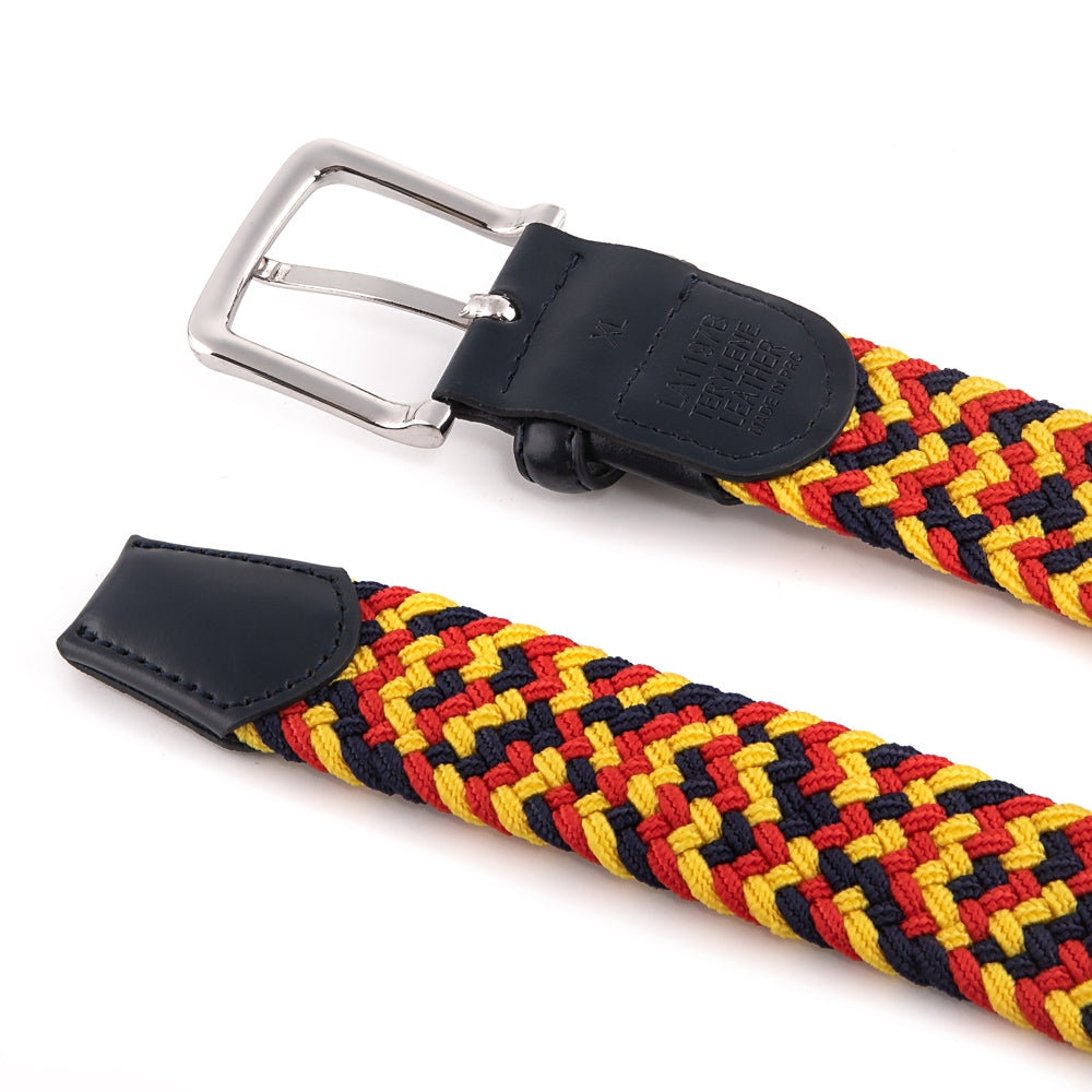 Stretch Woven Belt – Elastic Casual Belt with Leather Trim (B)