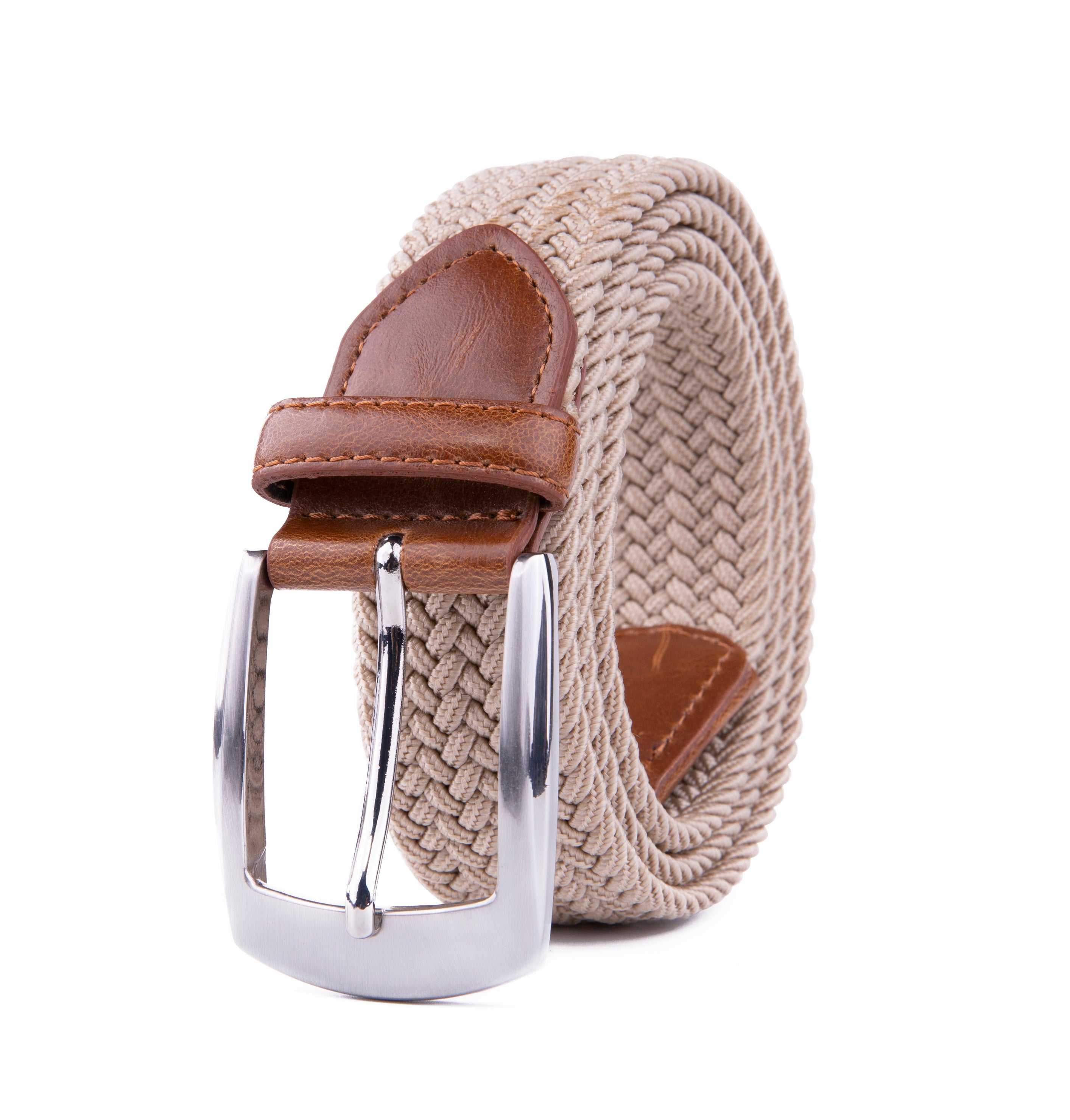 Stretch Woven Belt – Elastic Casual Belt with Leather Trim