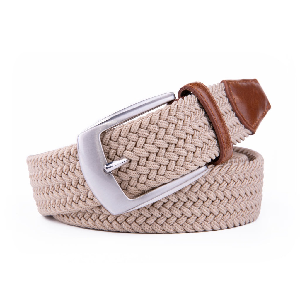 Stretch Woven Belt – Elastic Casual Belt with Leather Trim