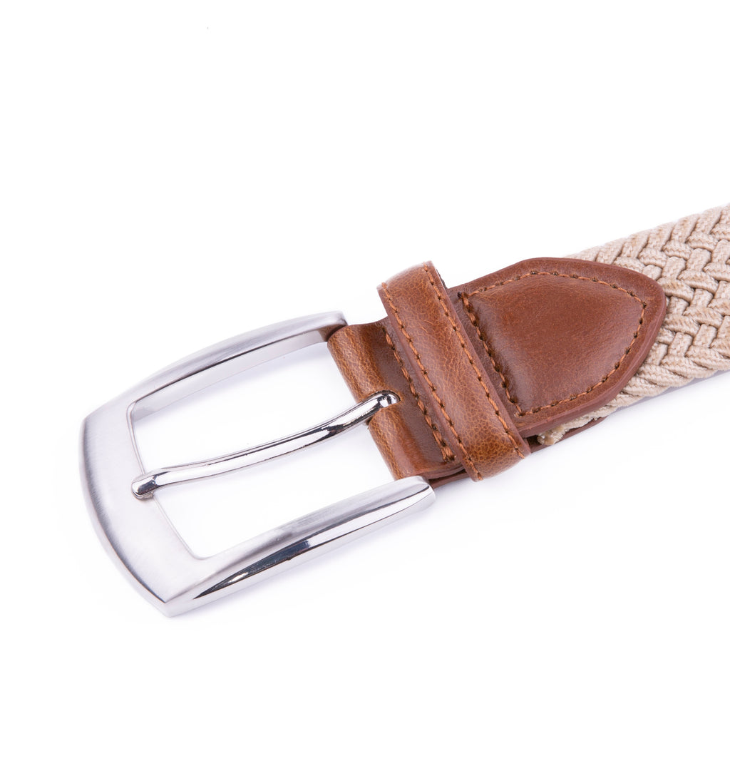 Stretch Woven Belt – Elastic Casual Belt with Leather Trim