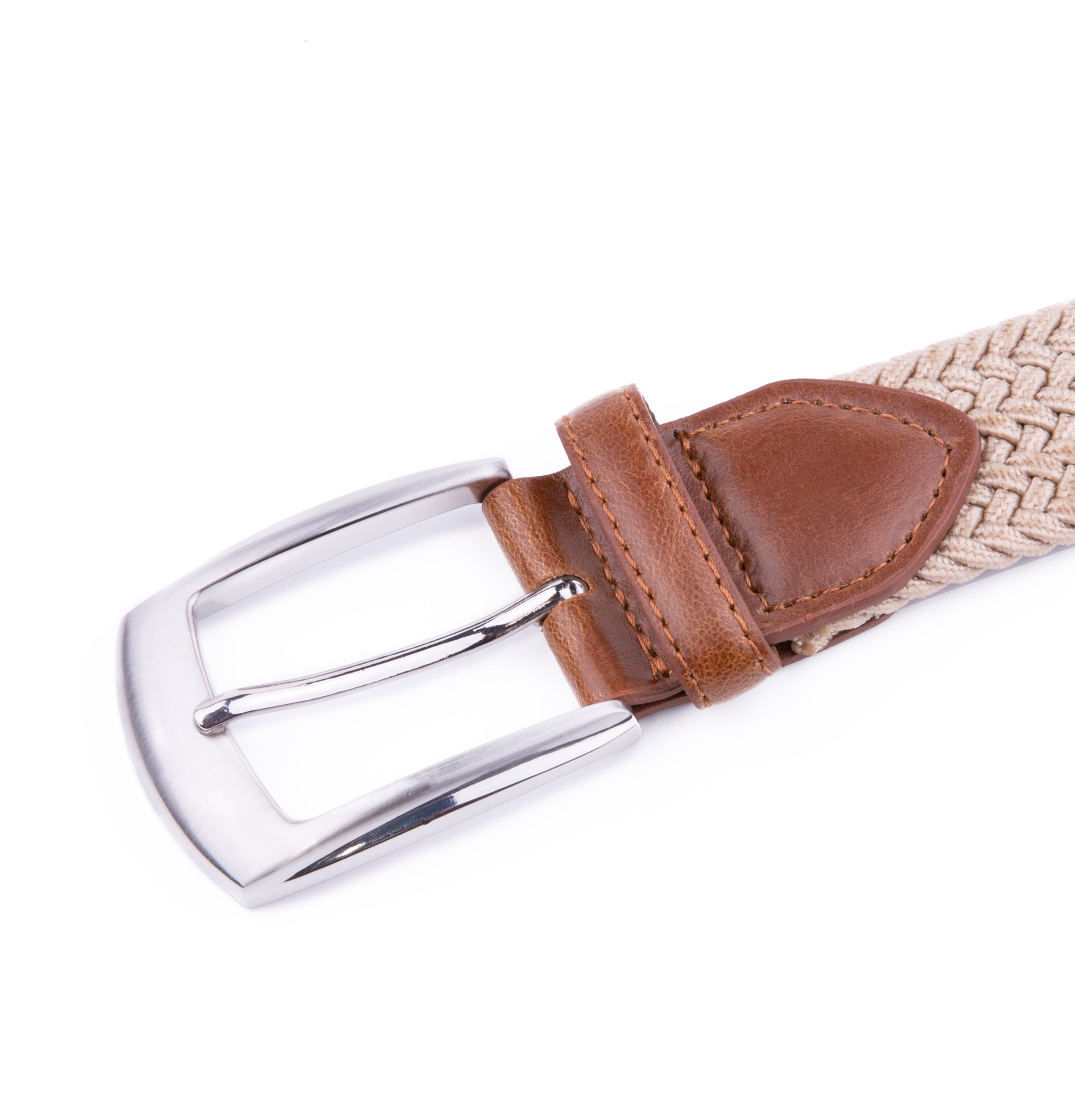 Stretch Woven Belt – Elastic Casual Belt with Leather Trim