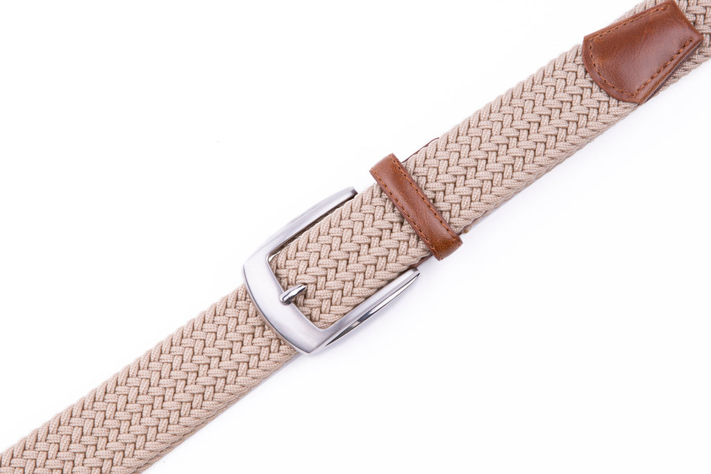 Stretch Woven Belt – Elastic Casual Belt with Leather Trim