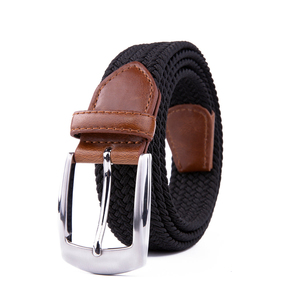 Stretch Woven Belt – Elastic Casual Belt with Leather Trim