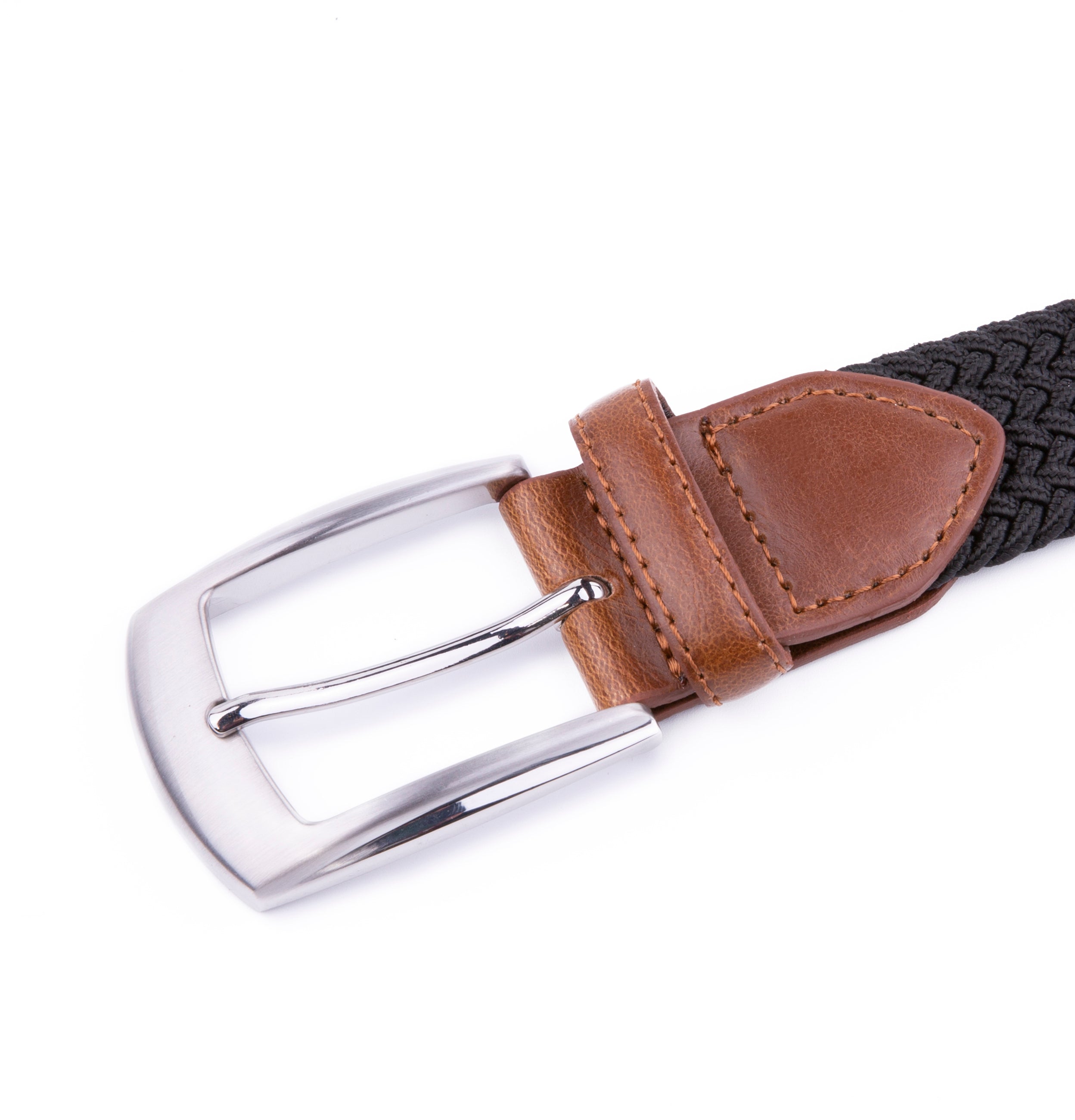 Stretch Woven Belt – Elastic Casual Belt with Leather Trim