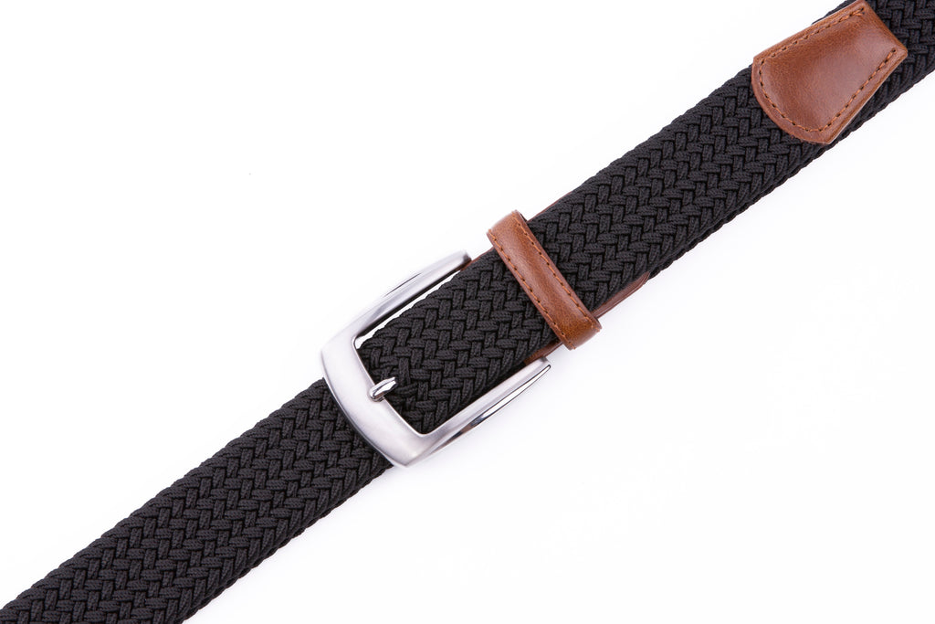 Stretch Woven Belt – Elastic Casual Belt with Leather Trim