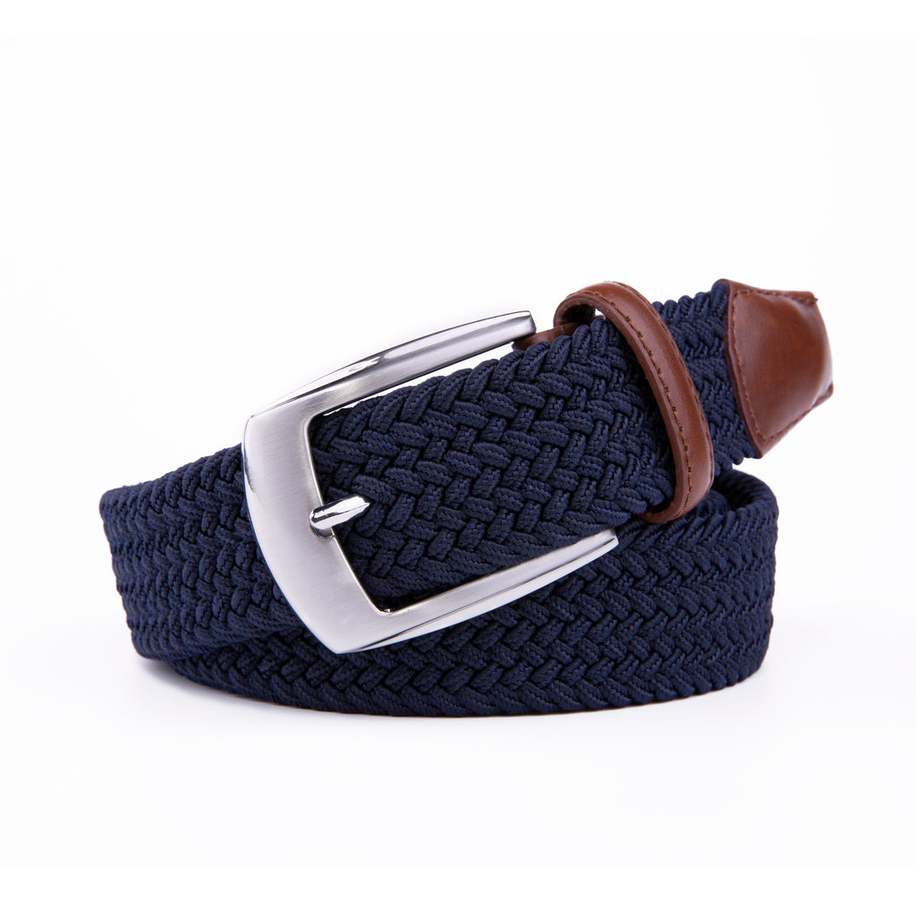 Stretch Woven Belt – Elastic Casual Belt with Leather Trim