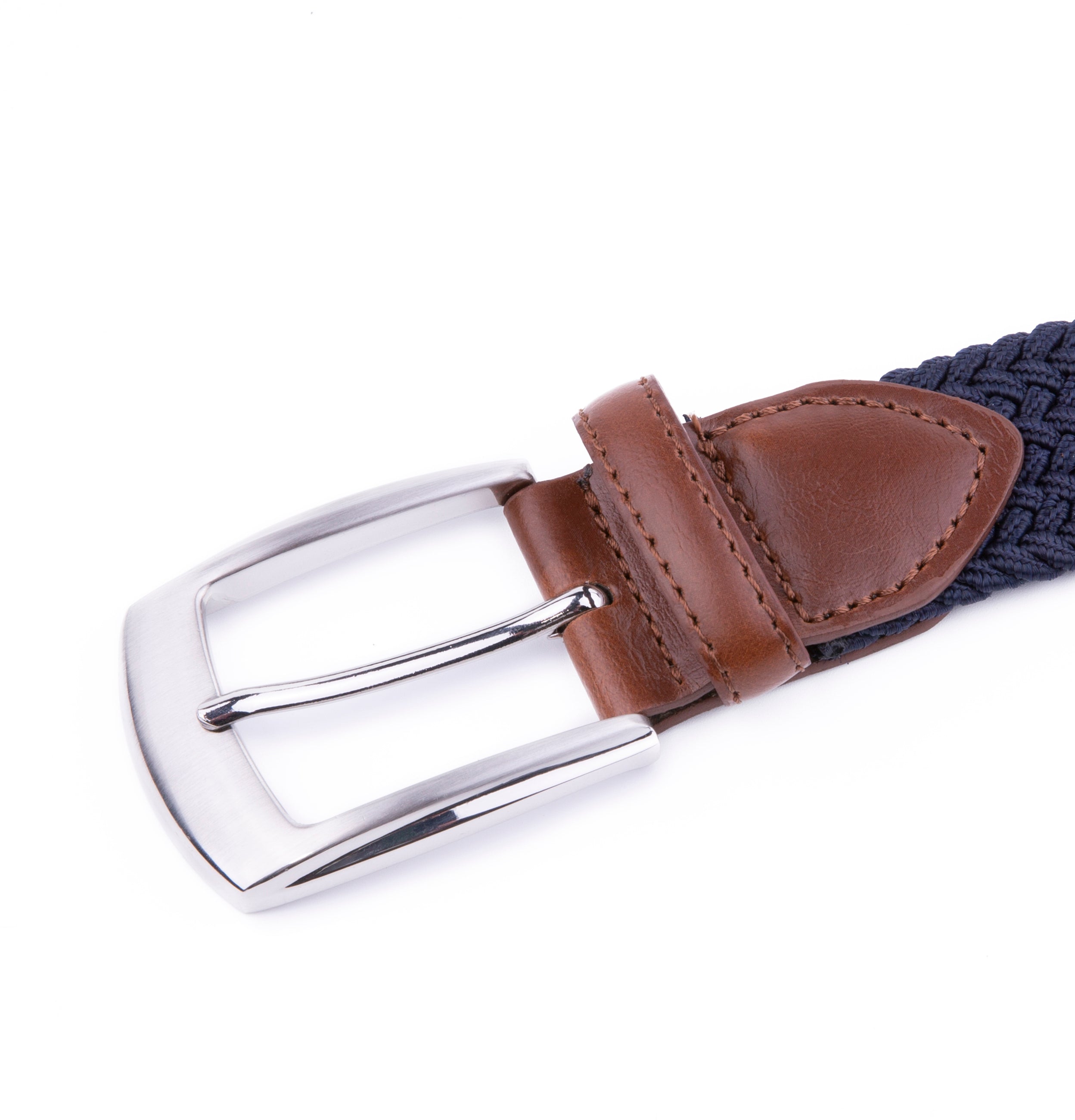Stretch Woven Belt – Elastic Casual Belt with Leather Trim